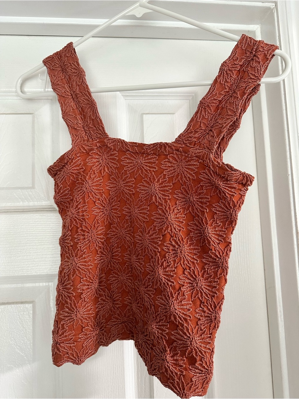 Rust Floral Textured Square-Neck Tank Top - Picture 2 of 4